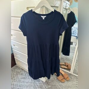 Time and Tru Navy Blue 100% Cotton Short Sleeve Tiered Layered Summer Dress✨